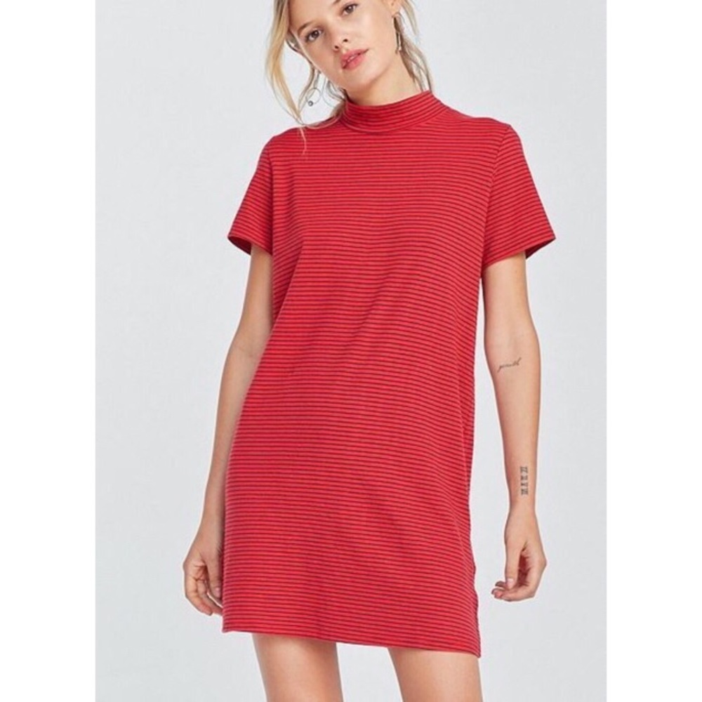 Urban Outfitters Red and Black Mini Striped Tee Shirt Dress